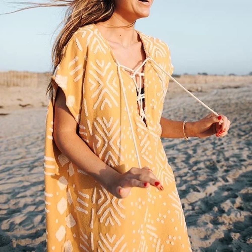 SandCloud Womens Adobe Mudcloth Sunflower Organic Cotton Swim Beach Cover Up OS